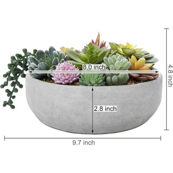 Artificial Succulent Arrangement Faux Plants in Gray Concrete Decorative Planter - Picture 5 of 8